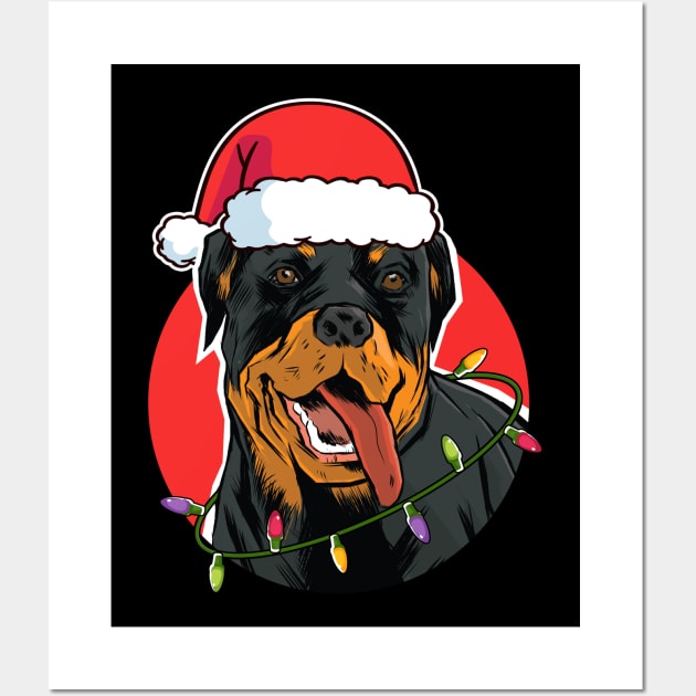 Rottweiler Santa Christmas Tree Lights Wall Art by Rebrand